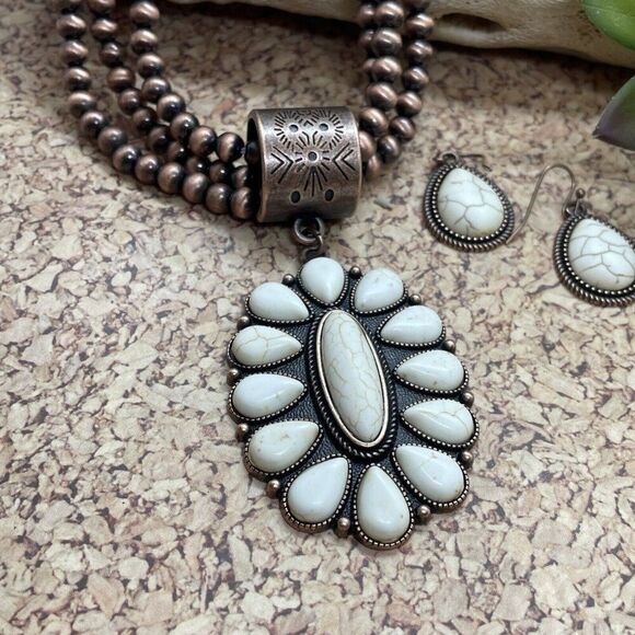 Western SQUASH BLOSSOM COPPER BUFFALO NECKLACE EARRING SOUTHWEST Set Bracelet Ne - Picture 2 of 16